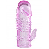 Розовая  гелевая насадка с клиторальным отростком - 13,5 см. - Toyfa Basic - в Майкопе купить с доставкой