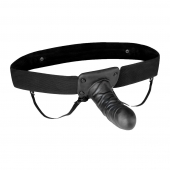 Чёрный полый страпон с вибрацией Unisex Vibrating Hollow Strap-On - 14 см. - Lux Fetish - купить с доставкой в Майкопе