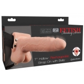 Телесный перезаряжаемый вибрострапон 7  Hollow Rechargeable Strap-on with Balls - 20,3 см. - Pipedream - купить с доставкой в Майкопе
