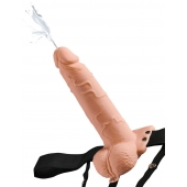 Телесный полый страпон с имитацией эякуляции 7.5  Hollow Squirting Strap-On with Balls Flesh - 21,6 см. - Pipedream - купить с доставкой в Майкопе