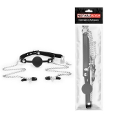 Черный кляп-шарик с зажимами на соски на металлической цепочке - Notabu - купить с доставкой в Майкопе