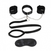 Чёрный ошейник с наручниками и поводком Collar Cuffs   Leash Set - Lux Fetish - купить с доставкой в Майкопе
