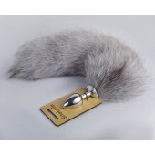 Серебристая анальная пробка с натуральным хвостиком - Sitabella - купить с доставкой в Майкопе