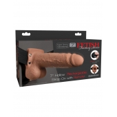 Кофейный перезаряжаемый вибрострапон 7  Hollow Rechargeable Strap-on with Balls - 20,3 см. - Pipedream - купить с доставкой в Майкопе