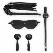 Эротический набор в черном цвете: маска, кляп, пэстисы, плётка - Notabu - купить с доставкой в Майкопе