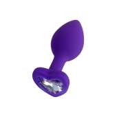 Фиолетовая анальная втулка Diamond Heart с прозрачным кристаллом - 7 см. - ToyFa - купить с доставкой в Майкопе
