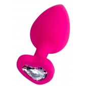 Розовая анальная втулка Diamond Heart с прозрачным кристаллом - 9,5 см. - ToyFa - купить с доставкой в Майкопе