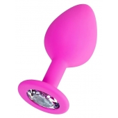 Розовая анальная втулка Brilliant с прозрачным кристаллом - 7 см. - ToyFa - купить с доставкой в Майкопе