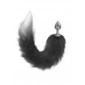 Серебристая анальная пробка с черным хвостом Galaxy - Lola Games - купить с доставкой в Майкопе