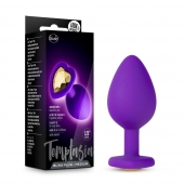 Фиолетовая анальная пробка Bling Plug Medium с золотистым стразом - 8,3 см. - Blush Novelties - купить с доставкой в Майкопе