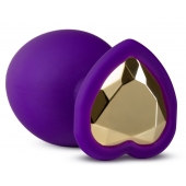 Фиолетовая анальная пробка Bling Plug Large с золотистым стразом - 9,5 см. - Blush Novelties - купить с доставкой в Майкопе