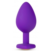 Фиолетовая анальная пробка Bling Plug Large с золотистым стразом - 9,5 см. - Blush Novelties - купить с доставкой в Майкопе