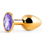 Золотистая анальная пробка с фиолетовым стразом - 7,2 см. - Anal Jewelry Plug - купить с доставкой в Майкопе