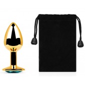 Золотистая анальная пробка с голубым стразом - 7,2 см. - Anal Jewelry Plug - купить с доставкой в Майкопе