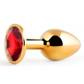 Золотистая анальная пробка с красным стразом - 7,2 см. - Anal Jewelry Plug - купить с доставкой в Майкопе