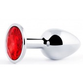 Серебристая анальная пробка с красным стразом - 7,2 см. - Anal Jewelry Plug - купить с доставкой в Майкопе