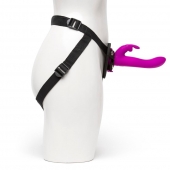 Лиловый страпон Rechargeable Vibrating Strap-On Harness Set - 17,6 см. - Happy Rabbit - купить с доставкой в Майкопе