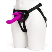 Лиловый страпон Rechargeable Vibrating Strap-On Harness Set - 17,6 см. - Happy Rabbit - купить с доставкой в Майкопе