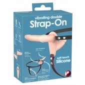 Телесный двойной вибрострапон с вибрацией Vibrating Double Strap-On - 15 см. - Orion - купить с доставкой в Майкопе