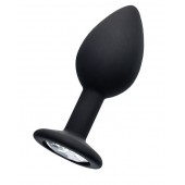 Черная анальная втулка с прозрачным стразом - 7,2 см. - POPO Pleasure - купить с доставкой в Майкопе