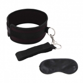 Черный ошейник с длинным поводком Collar and Leash Set - Lux Fetish - купить с доставкой в Майкопе