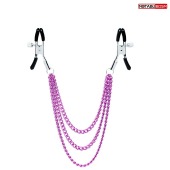 Оригинальные зажимы на соски с тройной розовой цепочкой - Notabu - купить с доставкой в Майкопе