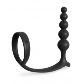Черная анальная цепочка с эрекционным кольцом Ass-gasm Cockring Anal Beads - Pipedream - в Майкопе купить с доставкой