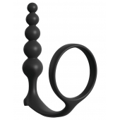 Черная анальная цепочка с эрекционным кольцом Ass-gasm Cockring Anal Beads - Pipedream - в Майкопе купить с доставкой