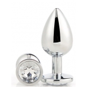 Серебристая анальная втулка с прозрачным кристаллом - 7,1 см. - Dream Toys - купить с доставкой в Майкопе
