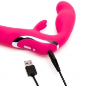 Ярко-розовый безремневой страпон Rechargeable Vibrating Strapless Strap-On - Happy Rabbit - купить с доставкой в Майкопе