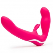 Ярко-розовый безремневой страпон Rechargeable Vibrating Strapless Strap-On - Happy Rabbit - купить с доставкой в Майкопе
