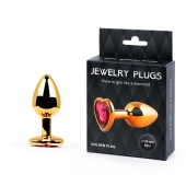 Золотистая анальная пробка с малиновым кристаллом-сердечком - 7 см. - Anal Jewelry Plug - купить с доставкой в Майкопе