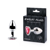 Серебристая анальная пробка с малиновым кристаллом-сердечком - 7 см. - Anal Jewelry Plug - купить с доставкой в Майкопе