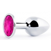 Серебристая анальная пробка с малиновым кристаллом - 7,2 см. - Anal Jewelry Plug - купить с доставкой в Майкопе