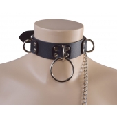 Черный кожаный ошейник Big Ring - Sitabella - купить с доставкой в Майкопе