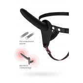 Черный страпон на ремнях с вагинальной пробкой - 15 см. - ToyFa - купить с доставкой в Майкопе