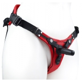 Красно-черный женский пояс с 2 способами крепления насадок и вагинальной пробкой - LOVETOY (А-Полимер) - купить с доставкой в Майкопе