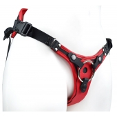 Красно-черный женский пояс с 2 способами крепления насадок и вагинальной пробкой - LOVETOY (А-Полимер) - купить с доставкой в Майкопе