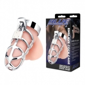 Серебристая металлическая клетка для члена с замком Enslave Cock Cage - BlueLine - купить с доставкой в Майкопе