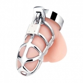 Серебристая металлическая клетка для члена с замком Enslave Cock Cage - BlueLine - купить с доставкой в Майкопе
