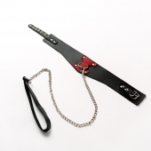 Черный широкий ошейник с красным декором и поводком - Crazy Handmade - купить с доставкой в Майкопе