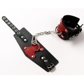Черные кожаные оковы с красными вставками - Crazy Handmade - купить с доставкой в Майкопе