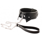 Черный ошейник-воротничок с металлическим поводком - Crazy Handmade - купить с доставкой в Майкопе