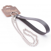 Серебристый металлический поводок с кожаной черной ручкой - 80 см. - Crazy Handmade - купить с доставкой в Майкопе