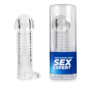 Прозрачная рельефная насадка-реалистик с петлей для мошонки - 13,5 см. - Sex Expert - в Майкопе купить с доставкой