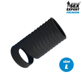 Черная открытая насадка на пенис с кольцом для мошонки L-size - 8,5 см. - Sex Expert - в Майкопе купить с доставкой