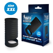 Черная открытая насадка на пенис с кольцом для мошонки XXL-size - 9,4 см. - Sex Expert - в Майкопе купить с доставкой