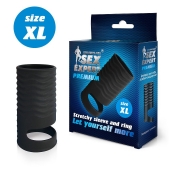Черная открытая насадка на пенис с кольцом для мошонки XL-size - 8,9 см. - Sex Expert - в Майкопе купить с доставкой