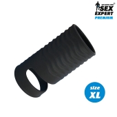 Черная открытая насадка на пенис с кольцом для мошонки XL-size - 8,9 см. - Sex Expert - в Майкопе купить с доставкой