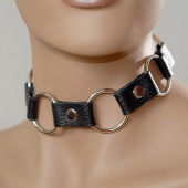 Кожаный черный ошейник с кольцами - Sitabella - купить с доставкой в Майкопе
